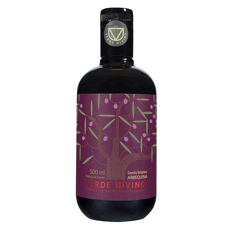Aceite de Oliva Virgen Extra Arbequina Cosecha Temprana, Verde Divino Aceite de Oliva Virgen Extra Arbequina Cosecha Temprana, Verde Divino